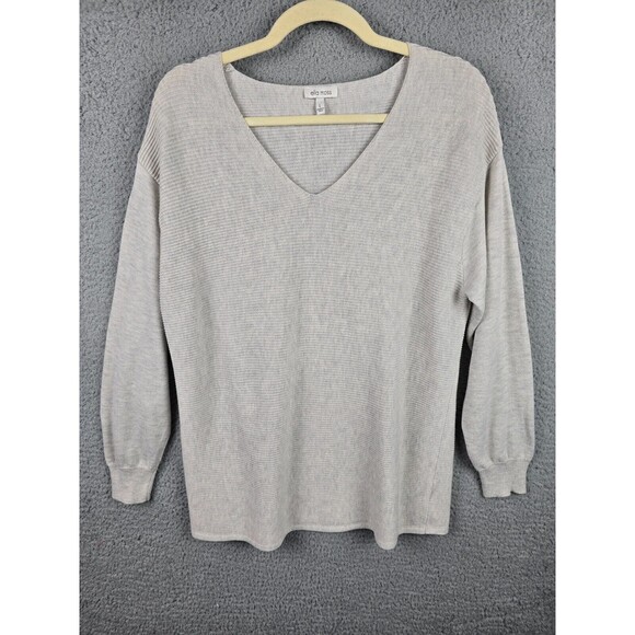 Ella Moss Sweater Womens L Gray Pullover V Neck Slouchy Grunge Ribbed Boyfriend - Picture 1 of 14